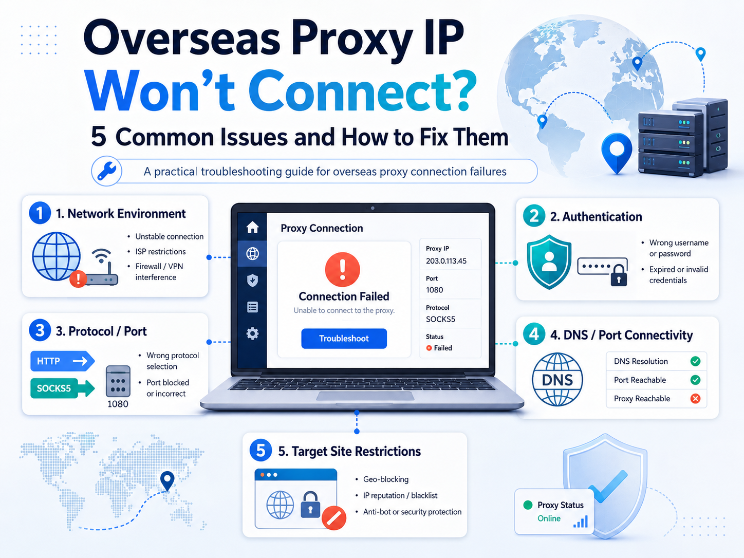 Overseas Proxy IP Won't Connect? 5 Common Issues and How to Fix Them