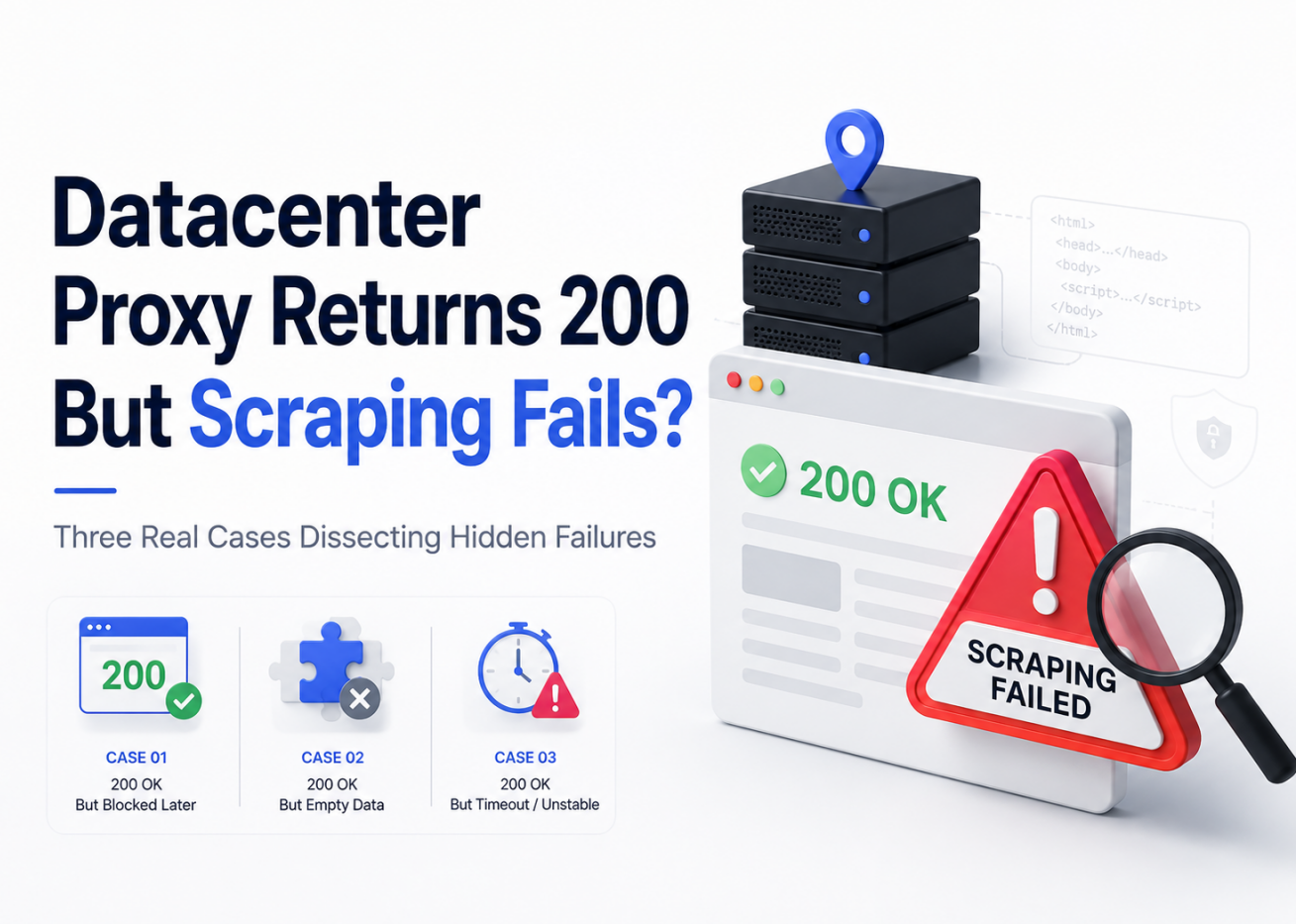 Datacenter Proxy Returns 200 But Scraping Fails? Three Real Cases Dissecting Hidden Failures